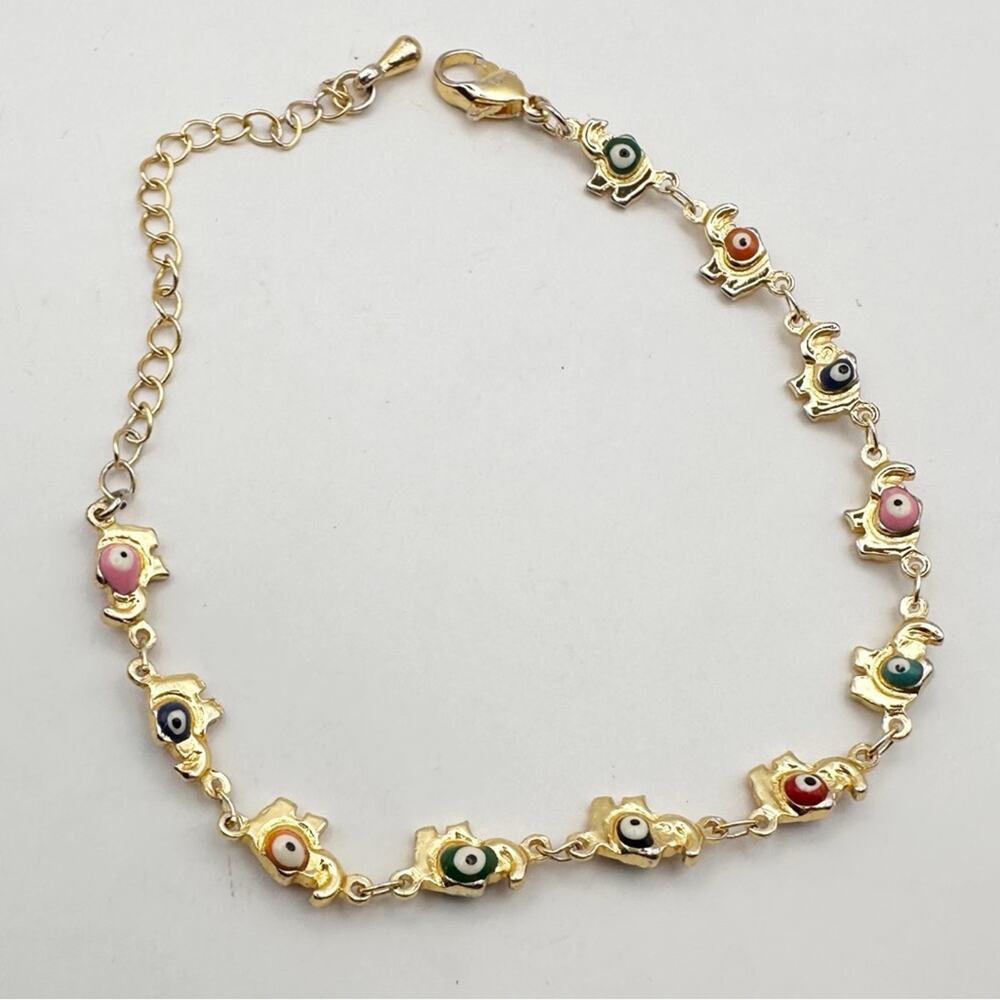 Evil Eye Chain link ELEPHANT Bracelet Dainty Gold Multicolor Jewelry